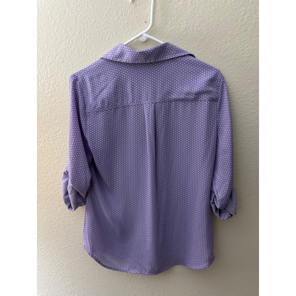 New York & Company Purple Polka Dot Button Down Roll Tab Sleeve Blouse Med
A1104 - Picture 2 of 5